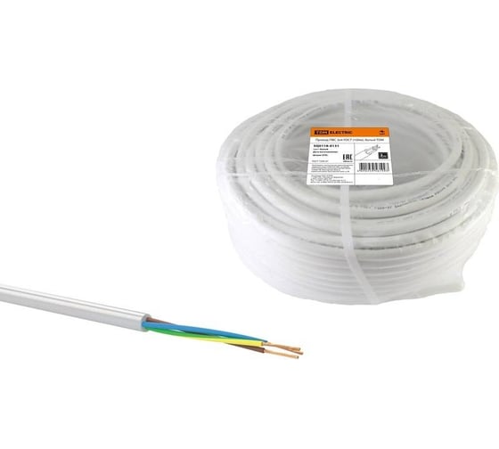 Провод TDM ПВС 3x4, ГОСТ на катушке, 70 м, белый SQ0118-0468