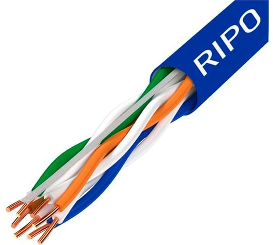 Сетевой кабель Ripo Utp 4 cat6 23awg cu premium, 100м., fluke test (ксвпв -6 4-2-0.58), синий 001-112019/100