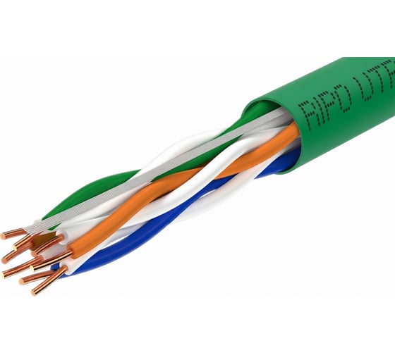 Сетевой кабель Ripo Utp 4 ltx-нг(а) cat5e 24awg cu, 25м., fluke test, зеленый (u/utp-5e нг(а)-ltx 4-2-24awg) 001-112135/25