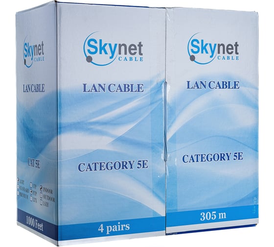 Кабель SkyNet Light FTP indoor 4x2x0,46, медный, FLUKE TEST, кат.5e, однож., 305 м, box, серый CSL-FTP-4-CU