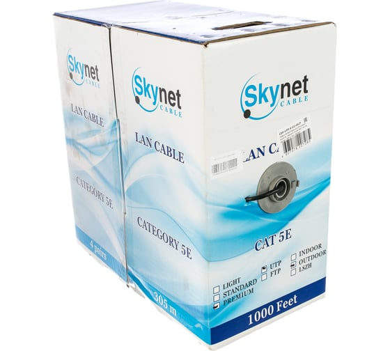 Кабель SkyNet Premium UTP outdoor 4x2x0,51, медный, FLUKE TEST, кат.5e, однож., 305 м, box, черный CSP-UTP-4-CU-OUT