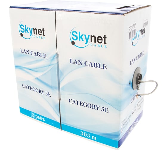 Кабель SkyNet Premium FTP indoor 2x2x0,51, медный, FLUKE TEST, кат.5e, однож., 305 м, box, серый CSP-FTP-2-CU