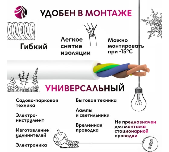 Провод ПВС Ореол белый, 3x4 мм, ГОСТ, 5 м 00-00008430