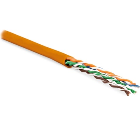 Кабель витая пара Hyperline UUTP4-C6-S23-IN-PVC-OR-305 (305 м), неэкранированная U/UTP, категория 6, 4 пары (23 AWG), одножильный (solid), с разделителем, PVC, –20C – +75C, оранжевый - гарантия: 15 лет компонентная, 25 лет системная 443523