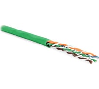 Кабель витая пара Hyperline UUTP4-C5E-S24-IN-PVC-GN-100 (100 м), неэкранированная U/UTP, категория 5e, 4 пары (24 AWG), одножильный (solid), PVC, -20C – +70C, зеленый - гарантия: 15 лет компонентная, 25 лет системная 443601