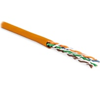 Кабель витая пара Hyperline UUTP4-C6-P24-NCR-IN-LSZH-OR-100 (100 м), неэкранированная U/UTP, категория 6, 4 пары (24 AWG), многожильный (patсh), без разделителя, LSZH, нг(А)-HF, –20C–+75C, оранжевый 273530