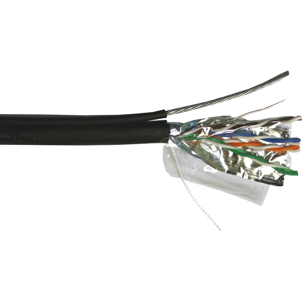 Кабель TWT FTP, 4 пары, категория 5e, внешний, с тросом, черный, 305м в ...
