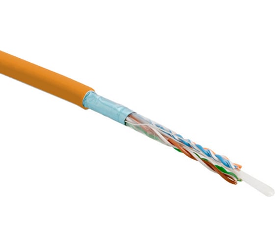 Кабель Hyperline FUTP4-C5E-S24-IN-PVC-OR-305 305 м, витая пара, экранированная F/UTP, категория 5e, 4 пары (24 AWG), одножильный (solid), экран - фольга, PVC, –20C – +75C, оранжевый - гарантия: 15 лет компонентная, 25 лет системная 444623
