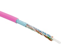Кабель Hyperline FUTP4-C5E-S24-IN-PVC-PK-305 305 м, витая пара, экранированная F/UTP, категория 5e, 4 пары (24 AWG), одножильный (solid), экран - фольга, PVC, –20C – +75C, розовый - гарантия: 15 лет компонентная, 25 лет системная 444626