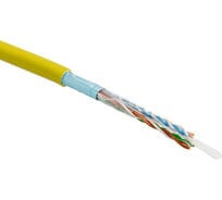 Кабель Hyperline FUTP4-C5E-S24-IN-PVC-YL-305 305 м, витая пара, экранированная F/UTP, категория 5e, 4 пары (24 AWG), одножильный (solid), экран - фольга, PVC, –20C – +75C, желтый - гарантия: 15 лет компонентная, 25 лет системная 444625