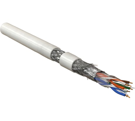 Кабель Hyperline SFUTP4-C5E-P26-IN-LSZH-WH-305 305 м, витая пара, экранированная SF/UTP, категория 5e, 4 пары (26 AWG), многожильный (patch), экран-фольга+мед. оплетка, LSZH, –20C–+75C, белый 445022