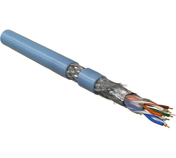 Кабель Hyperline SFUTP4-C5E-P26-IN-PVC-BL-305 305 м, витая пара, экранированная SF/UTP, категория 5e, 4 пары (26 AWG), многожильный (patch), экран - фольга + медная оплетка, PVC, –20C – +75C, синий 445026
