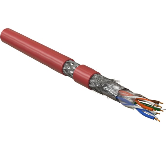 Кабель Hyperline SFUTP4-C5E-P26-IN-PVC-RD-305 305 м, витая пара, экранированная SF/UTP, категория 5e, 4 пары (26 AWG), многожильный (patch), экран - фольга + медная оплетка, PVC, –20C – +75C, красный 445029