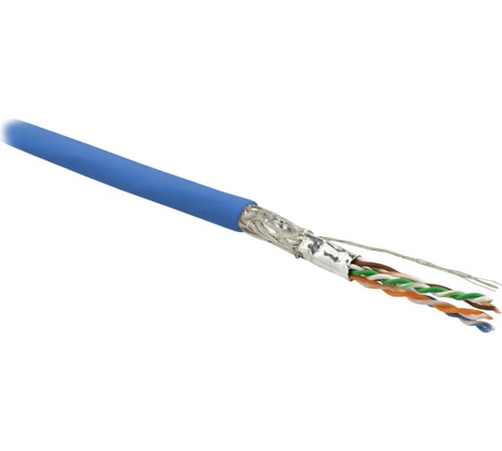 Кабель Hyperline SFUTP4-C6-P26-IN-LSZH-BL-500 500 м, витая пара, экранированная SF/UTP, категория 6, 4 пары (26 AWG), многожильный (patch), экран - фольга + медная оплетка, LSZH, синий 445048