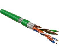 Кабель Hyperline UFTP4-C6-P26-IN-LSZH-GN-500 500 м, экранированный U/FTP, без общего экрана, каждая пара в фольге, категория 6, 4 пары 26 AWG, 4x2х0,48 мм, многопроволочные жилы, LSZH, нг(А)-HF, внутренний -40C – +75C, зеленый 445084