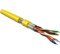 Кабель Hyperline UFTP4-C6-P26-IN-LSZH-YL-100 100 м, витая пара, экранированная U/FTP, категория 6, 4 пары (26 AWG), многожильный (patch), каждая пара в фольге, LSZH, желтый 445080
