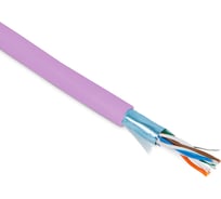 Кабель Hyperline FUTP4-C5E-P26-IN-PVC-PK-100 100 м, витая пара, экранированная F/UTP, категории 5e, 4 пары (26 AWG), многожильный (patch), экран - фольга, PVC, –20C – +75C, розовый 445016