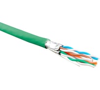 Кабель Hyperline UFTP4-C6-S23-IN-LSZH-GN-500 500 м, витая пара, экранированная, U/FTP, кат. 6, 4 пары (23 AWG), одножил. (solid), кажд.пара в фольге, LSZH, нг(А)-HF, –20C–+60C, зеленый-гарантия: 15 лет компон., 25 лет системная 445091