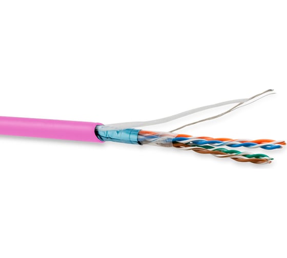 Кабель Hyperline FUTP4-C5E-P26-IN-LSZH-PK-100 100 м, витая пара, экранированная F/UTP, категория 5e, 4 пары (26 AWG), многожильный (patch), экран - фольга, LSZH, нг(А)-HF, –20C – +75C, розовый 444641