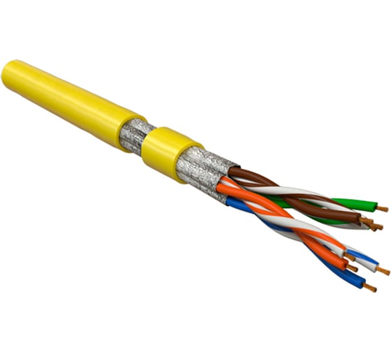 Кабель Hyperline UFTP4-C6-P26-IN-LSZH-YL-500 500 м, витая пара, экранированная U/FTP, категория 6, 4 пары (26 AWG), многожильный (patch), каждая пара в фольге, LSZH, желтый 445088