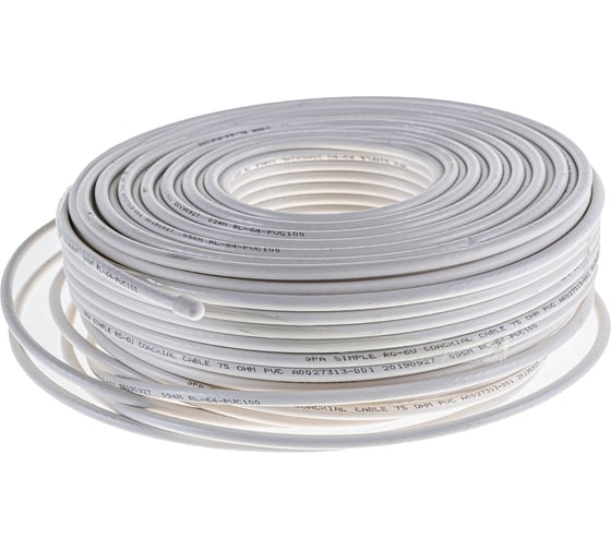 Коаксиальный кабель ЭРА RG6U, 75 Ом, CCS/, PVC, цвет белый Б0044597