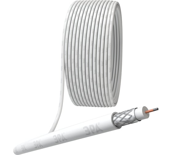 Коаксиальный кабель ЭРА RG6U, 75 Ом, CCS/, PVC, цвет белый Б0044595