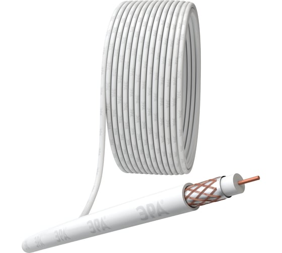 Коаксиальный кабель ЭРА RG6U, 75 Ом, Cu/, PVC, цвет белый Б0044603