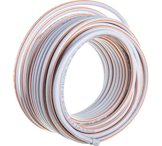 Коаксиальный кабель ЭРА SAT 50 М, 75 Ом, Cu/(оплётка Cu 75), PVC, цвет белый, бухта 20 м, Б0044619