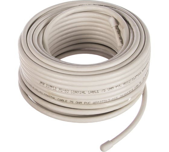 Коаксиальный кабель ЭРА RG6U, 75 Ом, CCS/, PVC, цвет белый Б0044599