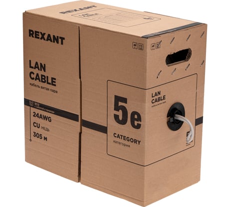 Кабель U/UTP REXANT CAT 5e, PE, 4x2х0,50мм, 24AWG, внешний, черный, РФ 01-0045-R