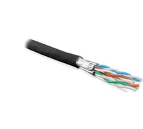 Кабель витая пара Hyperline экранированный u/ftp, без общего экрана, каждая пара в фольге, категория 6a, 4 пары 23 awg, 4x2х0,57 мм, однопроволочные жилы, pe, внешний -30c – +50c, черный 359210