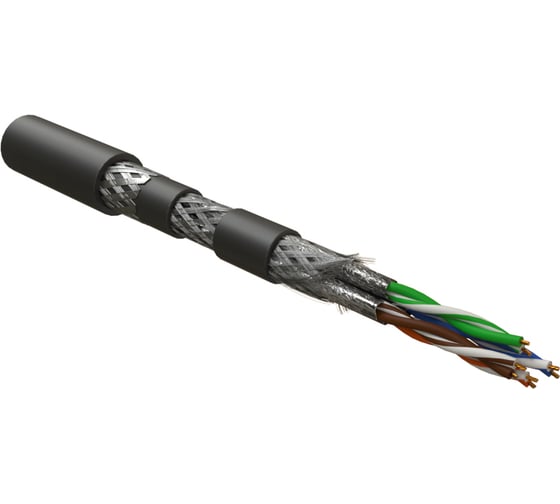 Кабель для сетей Hyperline industrial ethernet, категория 6a, 4x2x23 awg, многопроволочные жилы (patch), s/ftp, бронированный, shf1/shf1, черный 444076