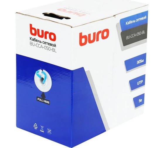 Кабель сетевой BURO BU-CCA-050-BL UTP 4 пары cat5E solid 0.50мм CCA 305м синий 1779838
