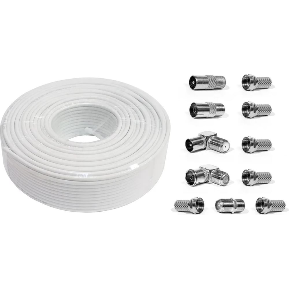 Коаксиальный кабель rg-6 u DORI белый cca (100м), + набор переходников ...