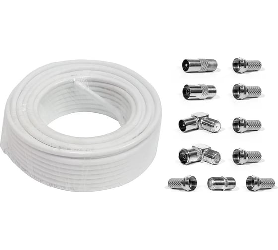 Коаксиальный кабель DORI rg-6 u белый cca (20м), + набор переходников №2 15118