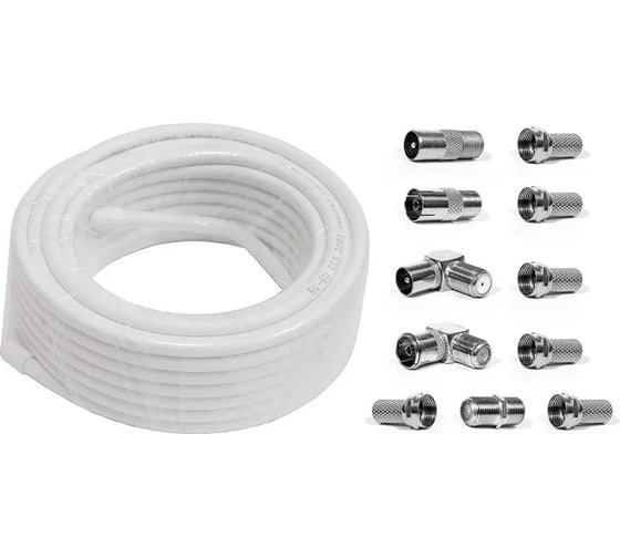 Коаксиальный кабель DORI rg-6 u белый cca (10м), + набор переходников №2 15132