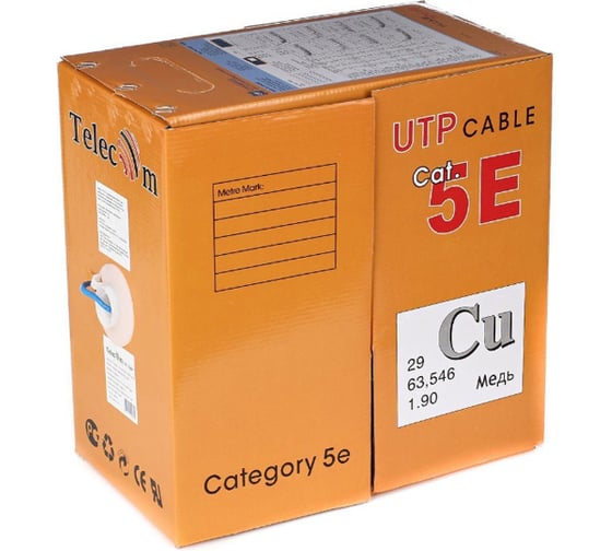 Кабель Telecom CU UTP 4 пары, категория 5e, бухта 305м, синий, ПВХ UTP4-TC1000C5EL-CU-IS-BL