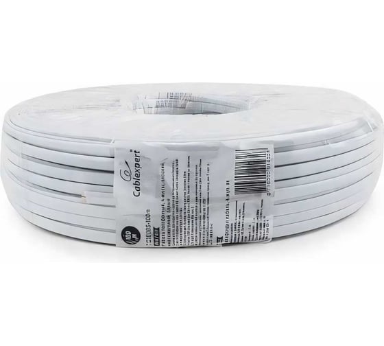 Телефонный кабель Cablexpert 4 жилы, плоский, многожильный, 100 м, белый TC1000S-100m