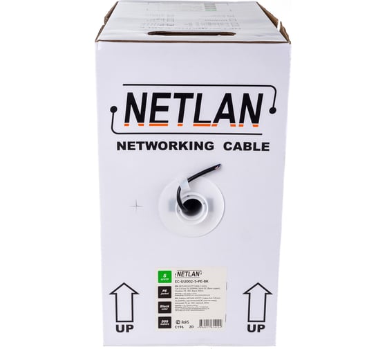 Кабель NETLAN U/UTP 2 пары, категория 5,  внешний, PE до -40C, черный, 305м EC-UU002-5-PE-BK