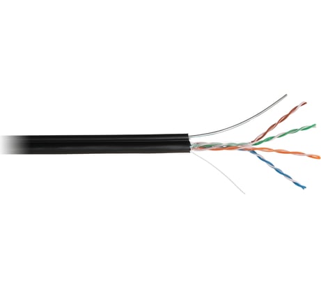 Кабель NETLAN U/UTP 4 пары, категория 5e, внешний, PE до -40C, с тросом, черный, 305м EC-UU004-5E-PE-SW-BK