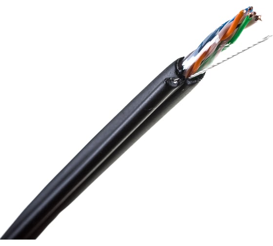 Кабель NETLAN U/UTP 4 пары, категория 5e, внешний, PE до -40C, с тросом, черный, 305м EC-UU004-5E-PE-SW-BK