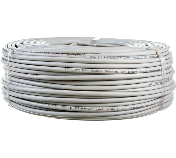 Кабель NETLAN U/UTP 4 пары, категория 5e, внутренний, PVC, серый, 100м EC-UU004-5E-PVC-GY-1