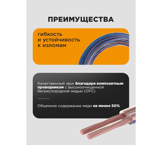 Акустический кабель PROconnect 2х2,00 кв.мм, прозрачный BLUELINE, бухта 100 м 01-6207-6