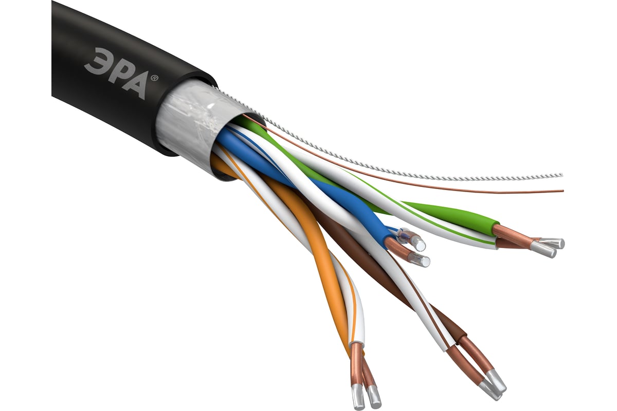 Эра кабель витая пара f/utp 4x2x24awg cat5e cca pe outdoor 305м simple