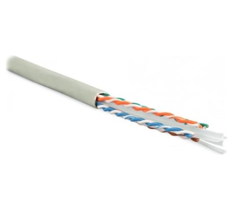 Кабель Hyperline UUTP4-C6-S23-IN-PVC-GY-305, 305 м, витая пара, неэкранированная, U/UTP, категория 6, 4 пары, 23 AWG, одножильный solid, с разделителем, PVC, 20 град, 75 град 42047
