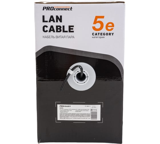 Кабель PROconnect витая пара UTP 4PR 24AWG, CCA, CAT5e, PE, бухта 305 м, черный OUTDOOR 01-0045-3
