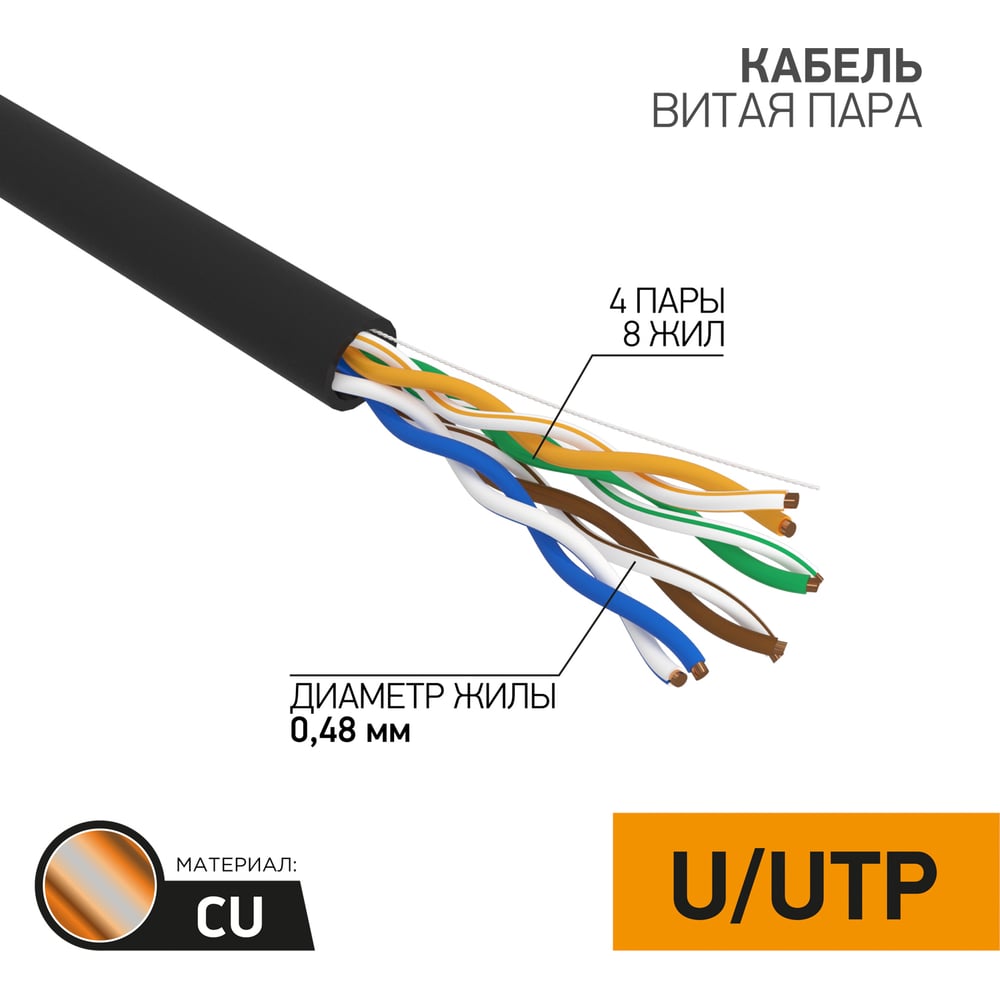 Кабель PROconnect витая пара UTP 4PR 24AWG, CAT5e наружный OUTDOOR бухта  305 м 01-0054