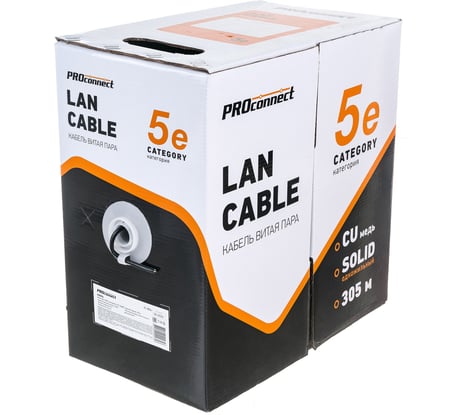 Кабель витая пара PROCONNECT UTP 4PR 24AWG PE CAT5e внешний черный 305 м 01-0054