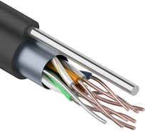 Кабель витая пара PROCONNECT F/UTP, CAT 5e, PE, 4PR, 24AWG, OUTDOOR, SOLID, черный, с тросом, 305м 01-0155