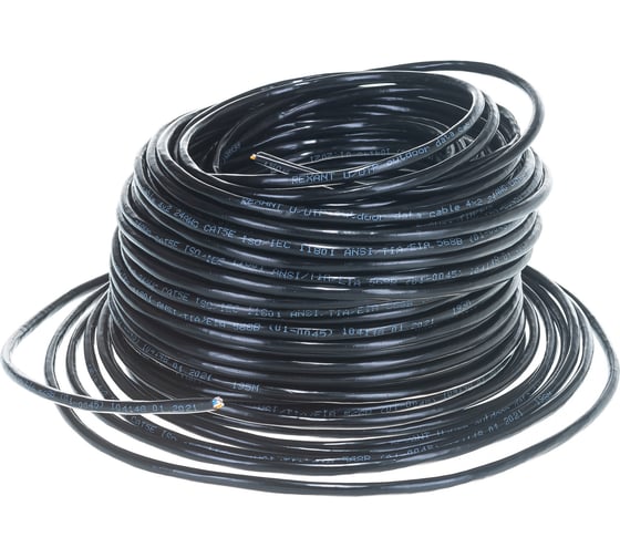 Кабель REXANT UTP 4PR 24AWG, CU, CAT5e, 100 МГц, PE, черный, OUTDOOR, бухта 50 м 01-0045-50